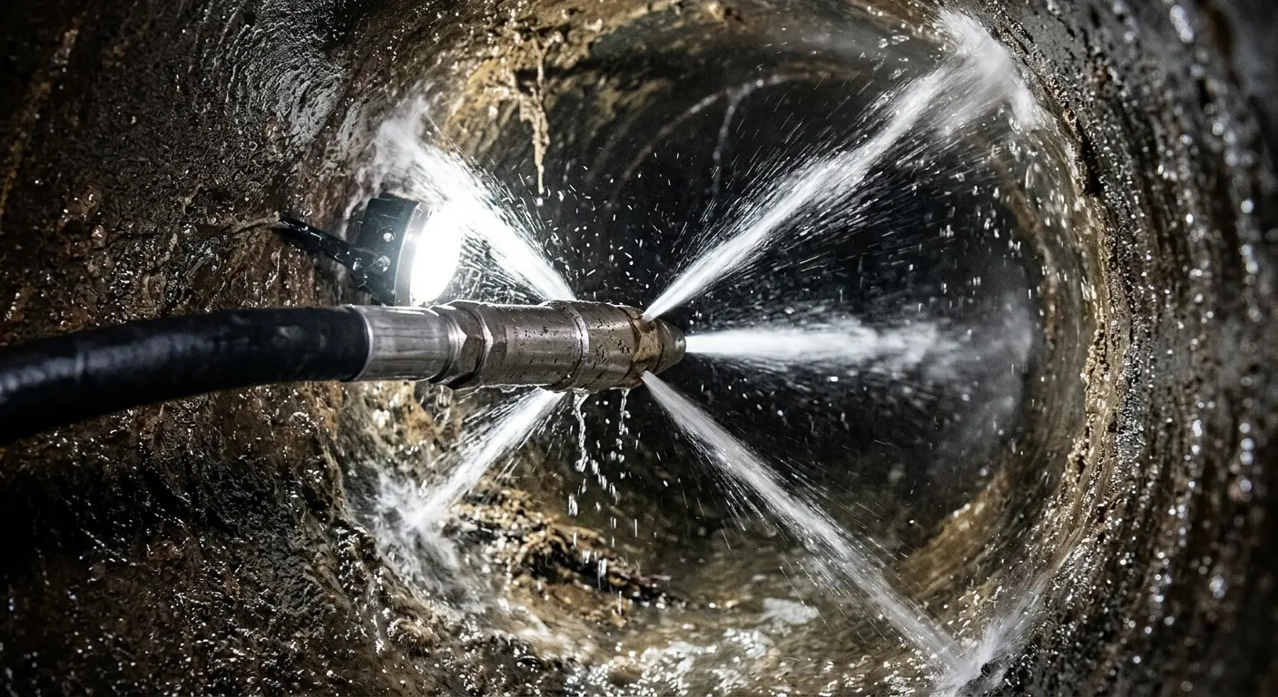 High-pressure hydro jetting nozzle cleaning sewer pipe for Trenchless Sewer Repair in Hamburg